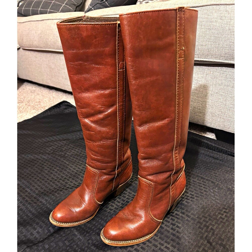 Dexter Brown Leather Knee High Riding Boots Pull On Round Toe M Model 723092